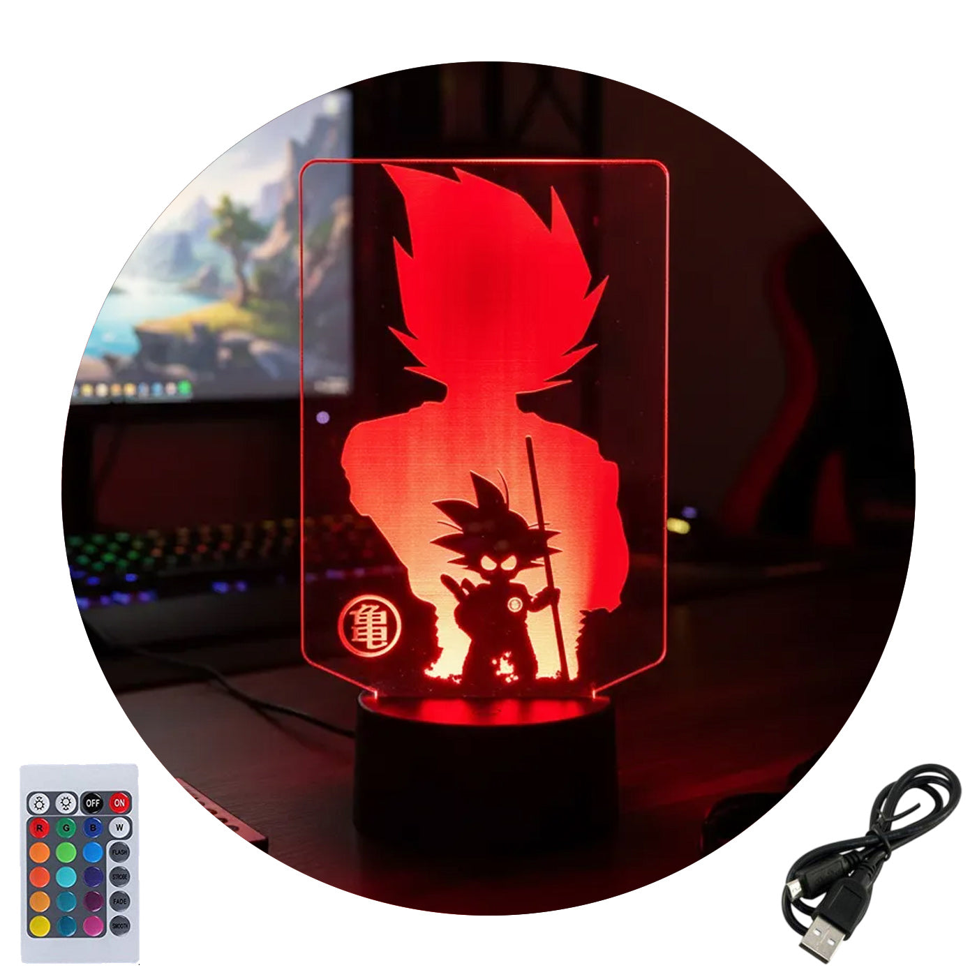 Velador Ilusion 3D A control remoto Dragon Ball Goku USB / PILAS