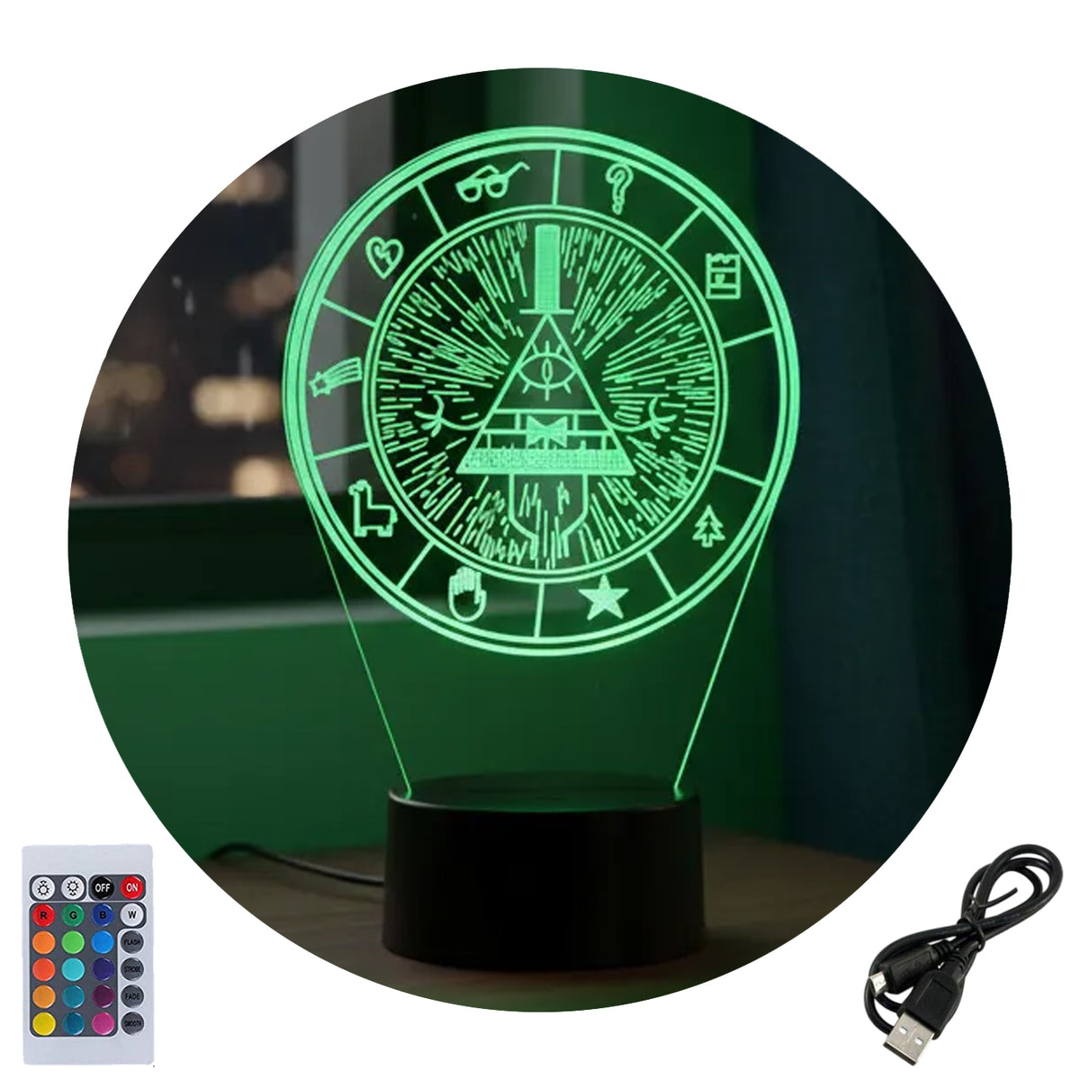 Velador Infantil Ilusion 3D A control remoto Gravity Falls Bill Cipher USB / PILAS