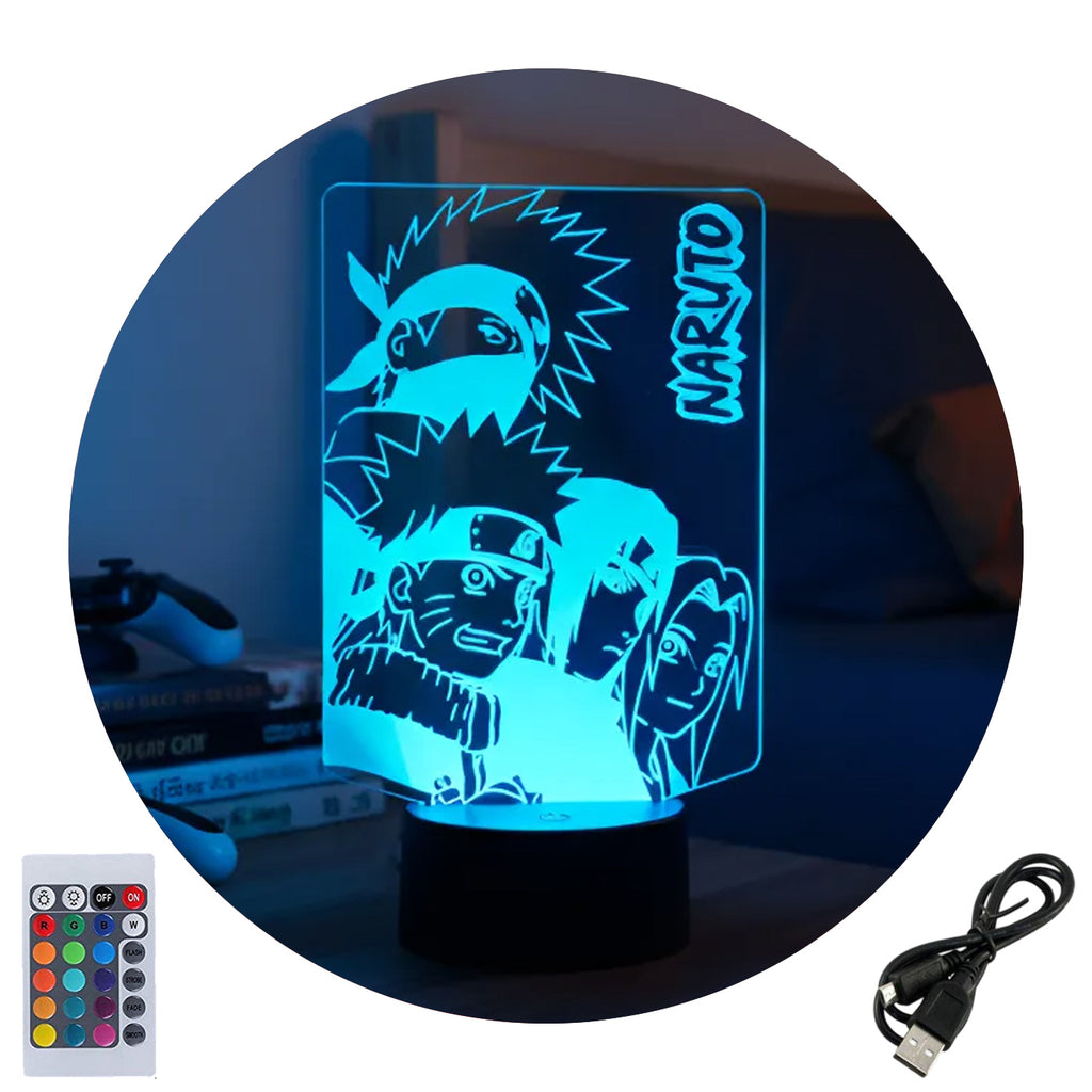 Velador Ilusion 3D A control remoto Personajes Naruto USB / PILAS