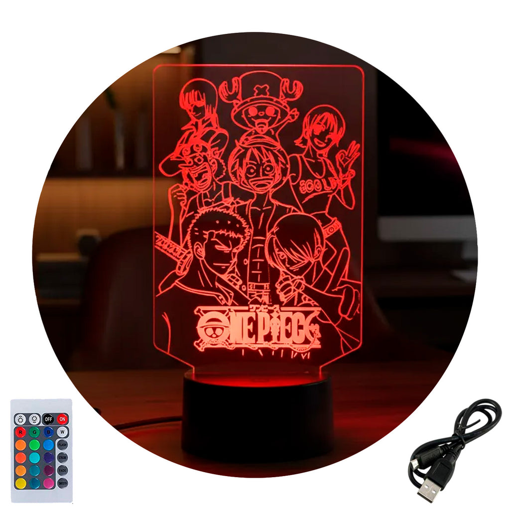 Velador Ilusion 3D A control remoto One Piece Personajes USB / PILAS