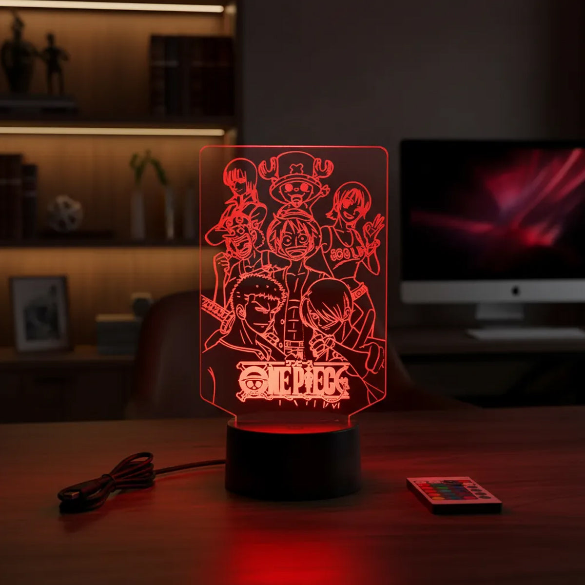 Velador Ilusion 3D A control remoto One Piece Personajes USB / PILAS