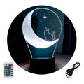 Velador Infantil Ilusion 3D A control remoto Gatito en la luna USB / PILAS