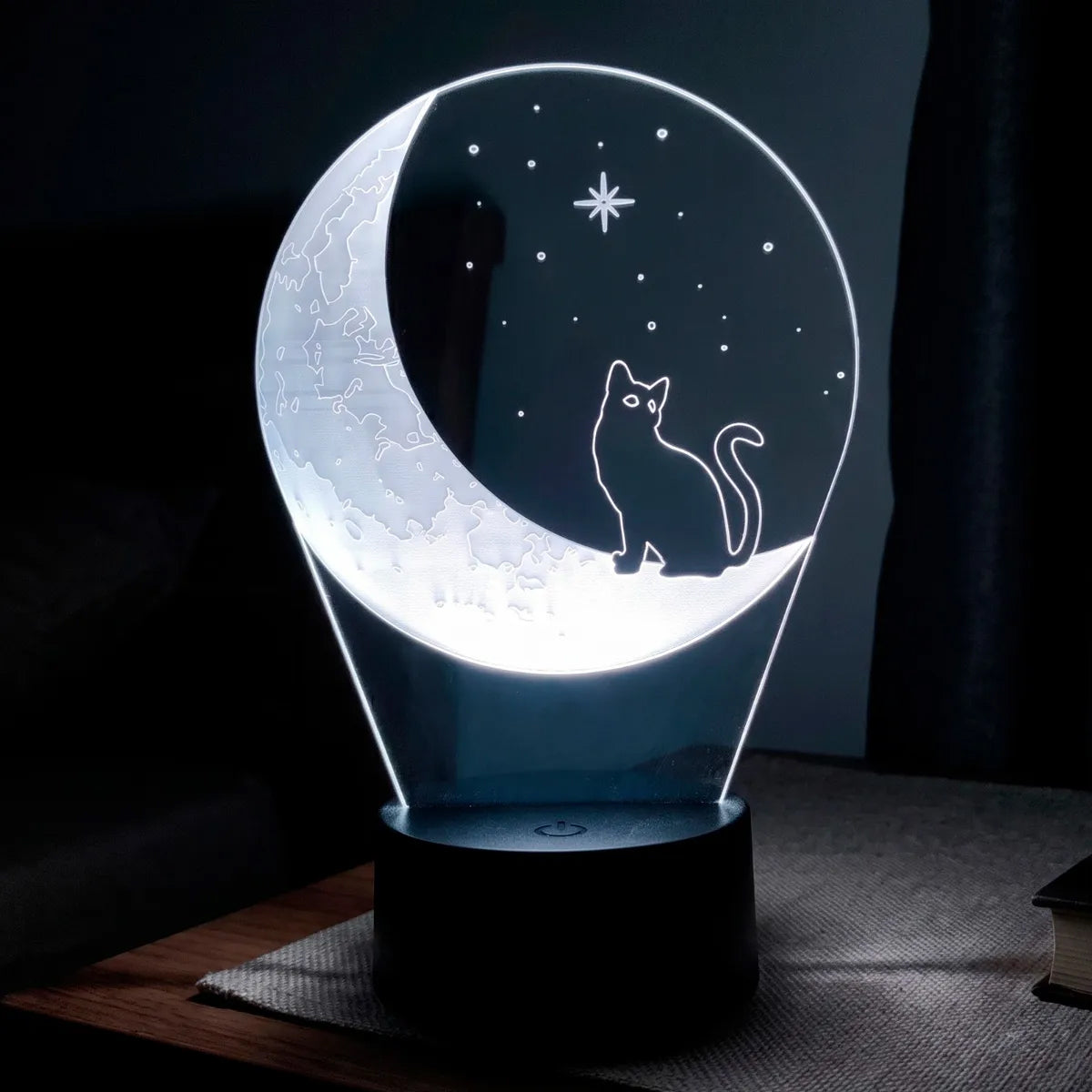 Velador Infantil Ilusion 3D A control remoto Gatito en la luna USB / PILAS
