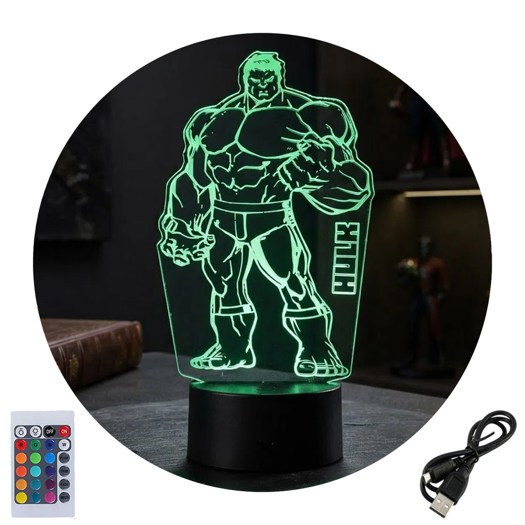 Velador Ilusion 3D A control remoto Lámpara Hulk USB / PILAS