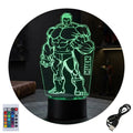 Velador Ilusion 3D A control remoto Lámpara Hulk USB / PILAS
