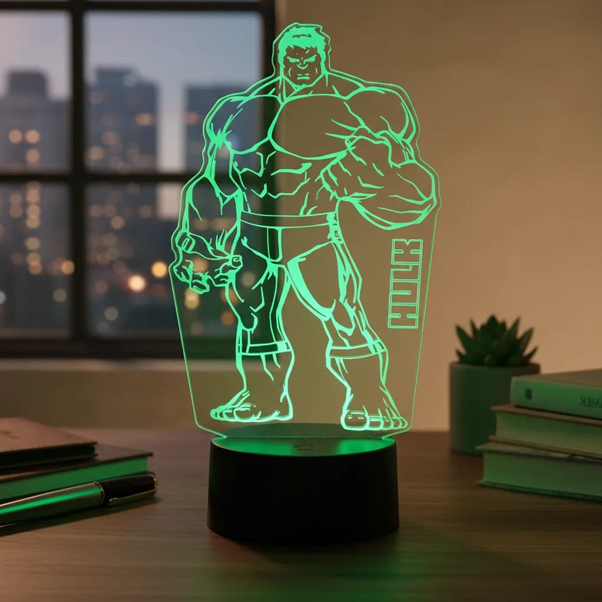 Velador Ilusion 3D A control remoto Lámpara Hulk USB / PILAS