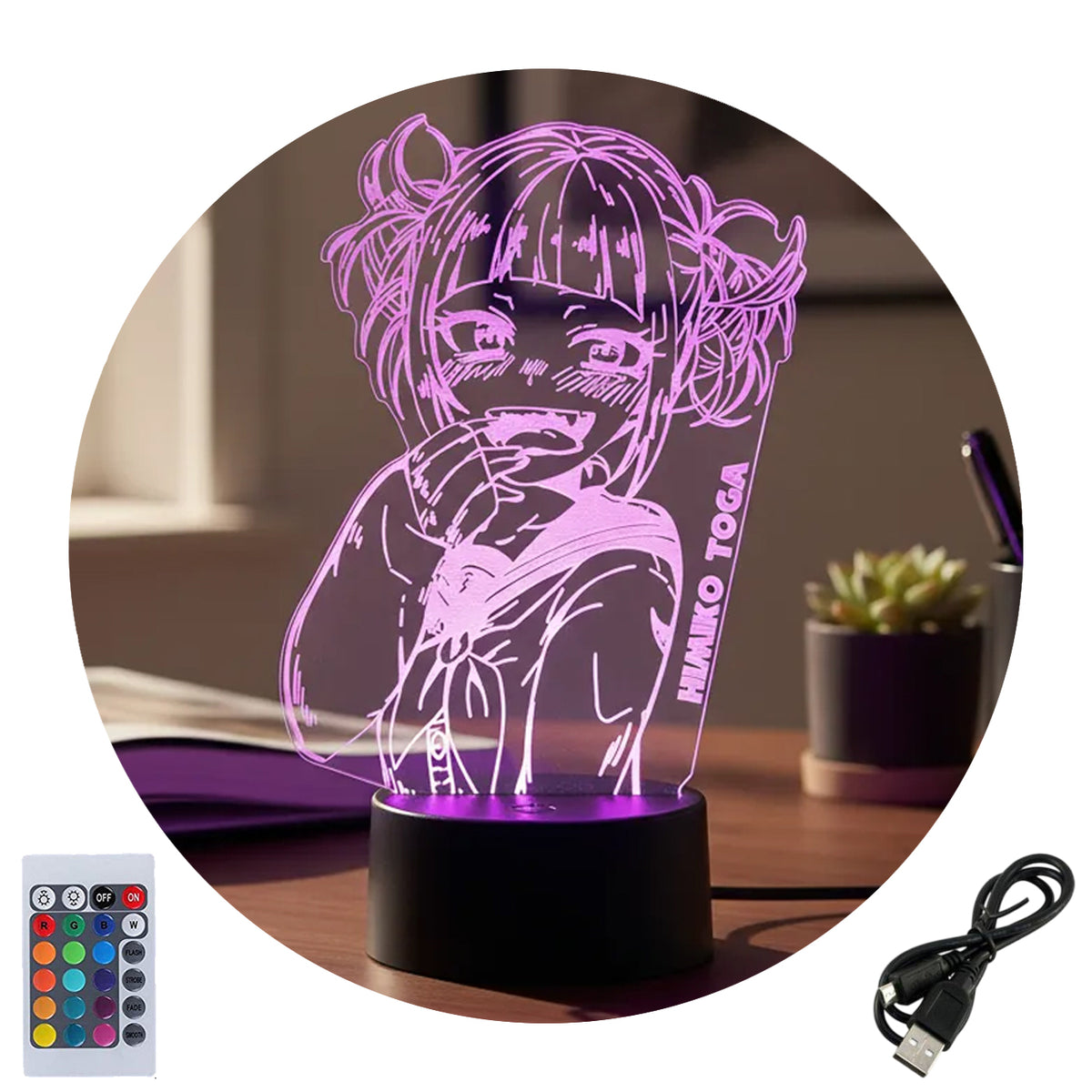 Velador Ilusion 3D A control remoto Himiko Toga My Hero Academia USB / PILAS