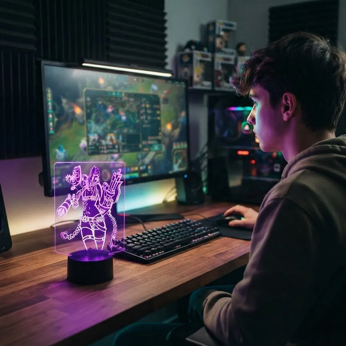 Velador Ilusion 3D A control remoto Lámpara League of Legends Jinx USB / PILAS