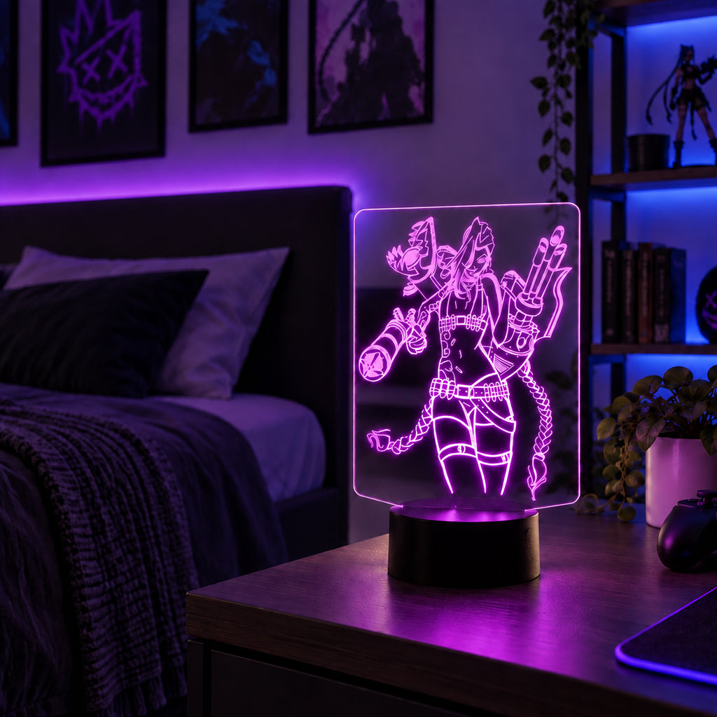 Velador Ilusion 3D A control remoto Lámpara League of Legends Jinx USB / PILAS