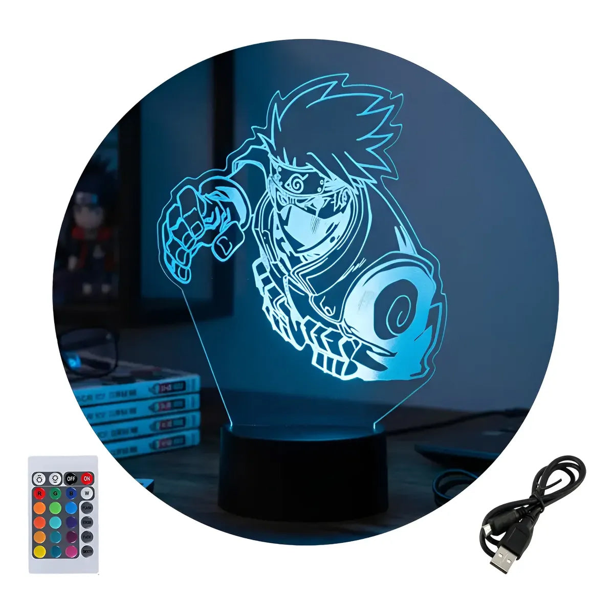 Velador Ilusion 3D A control remoto Lámpara Kakashi Hatake Naruto USB / PILAS