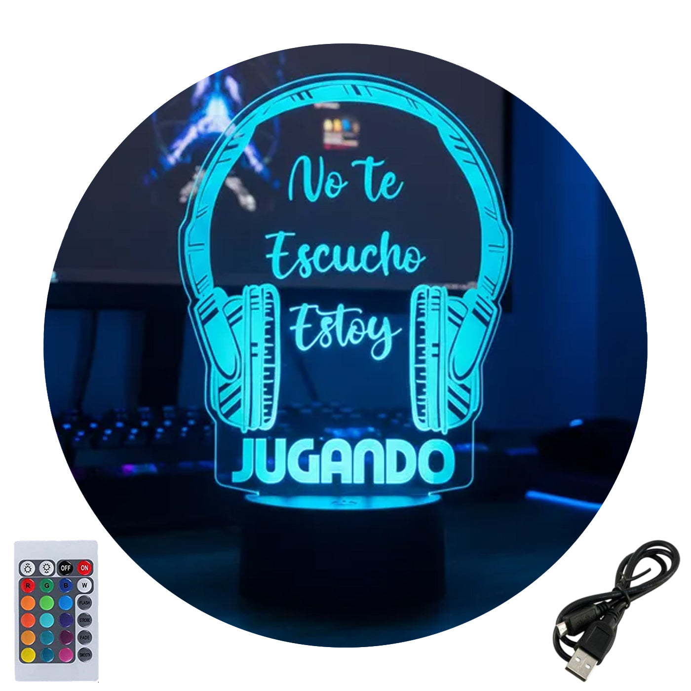 Velador Ilusion 3D A control remoto Gamer No te escucho USB / PILAS