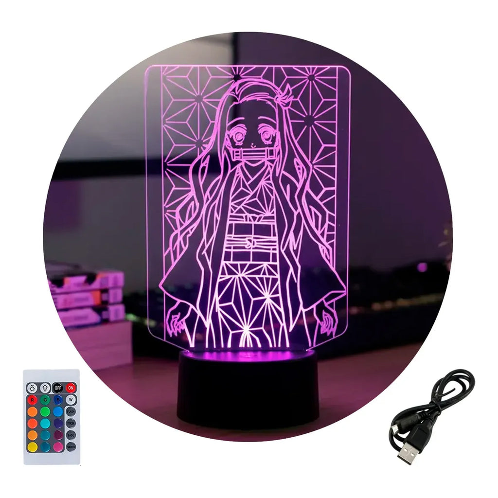 Velador Ilusion 3D A control remoto Nezuko Kamado Vitral USB / PILAS
