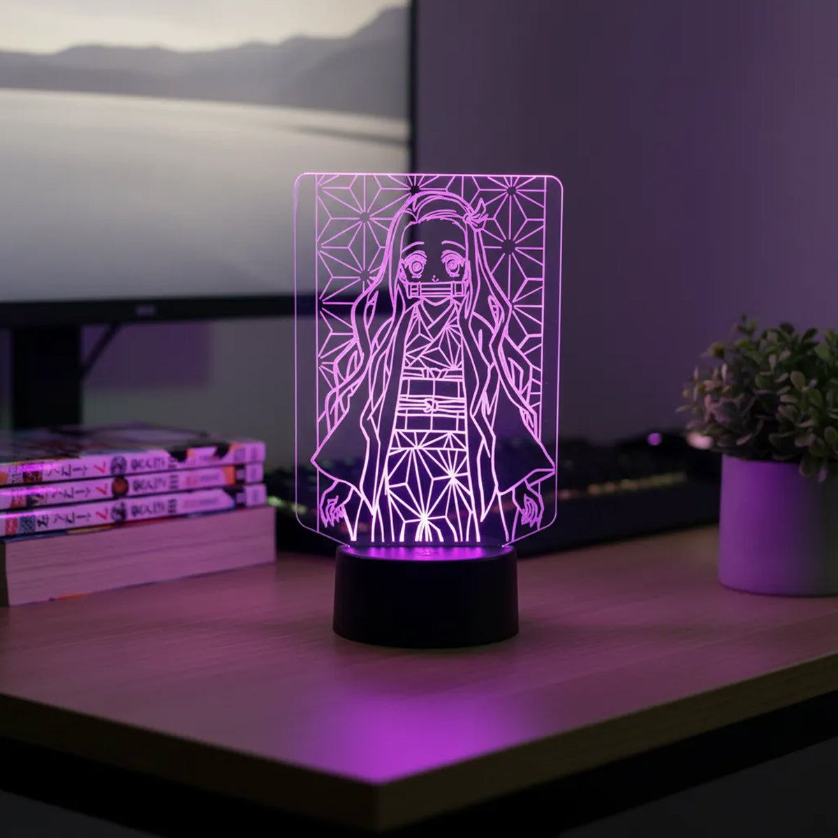 Velador Ilusion 3D A control remoto Nezuko Kamado Vitral USB / PILAS