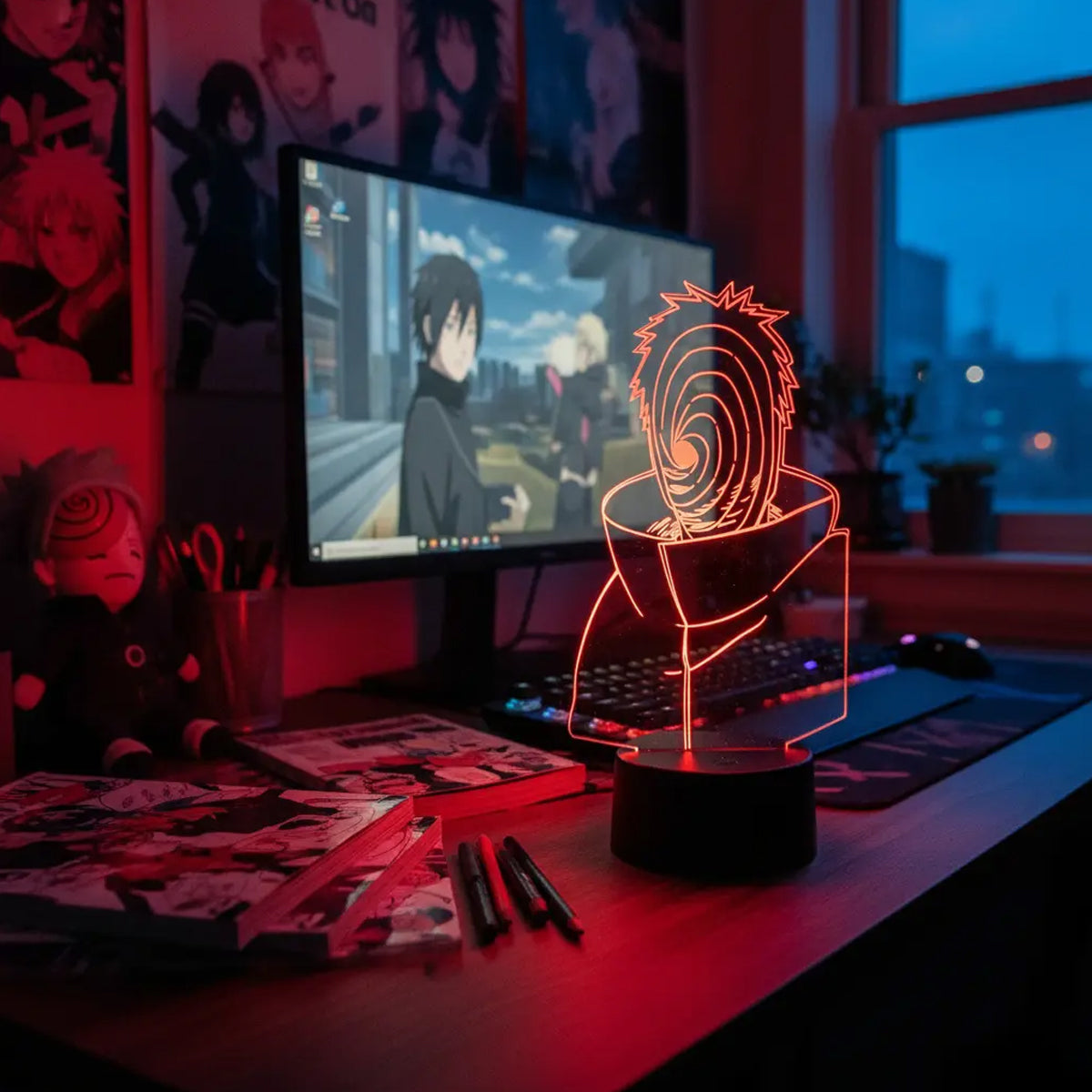 Velador Ilusion 3D A control remoto Lámpara Obito Uchiha Naruto USB / PILAS