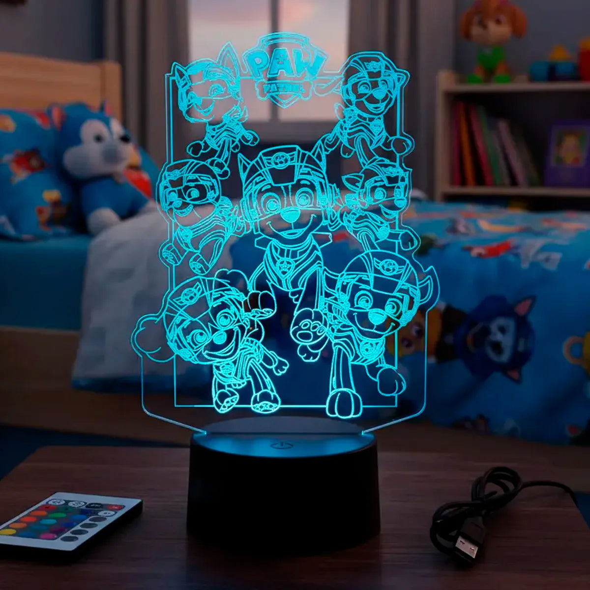 Velador Ilusion 3D A control remoto Paw Patrol Jets al rescate USB / PILAS