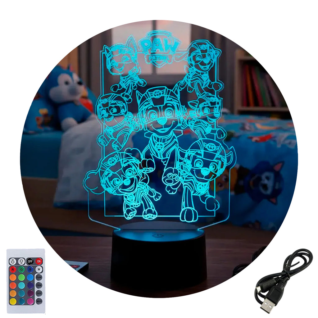 Velador Ilusion 3D A control remoto Paw Patrol Jets al rescate USB / PILAS