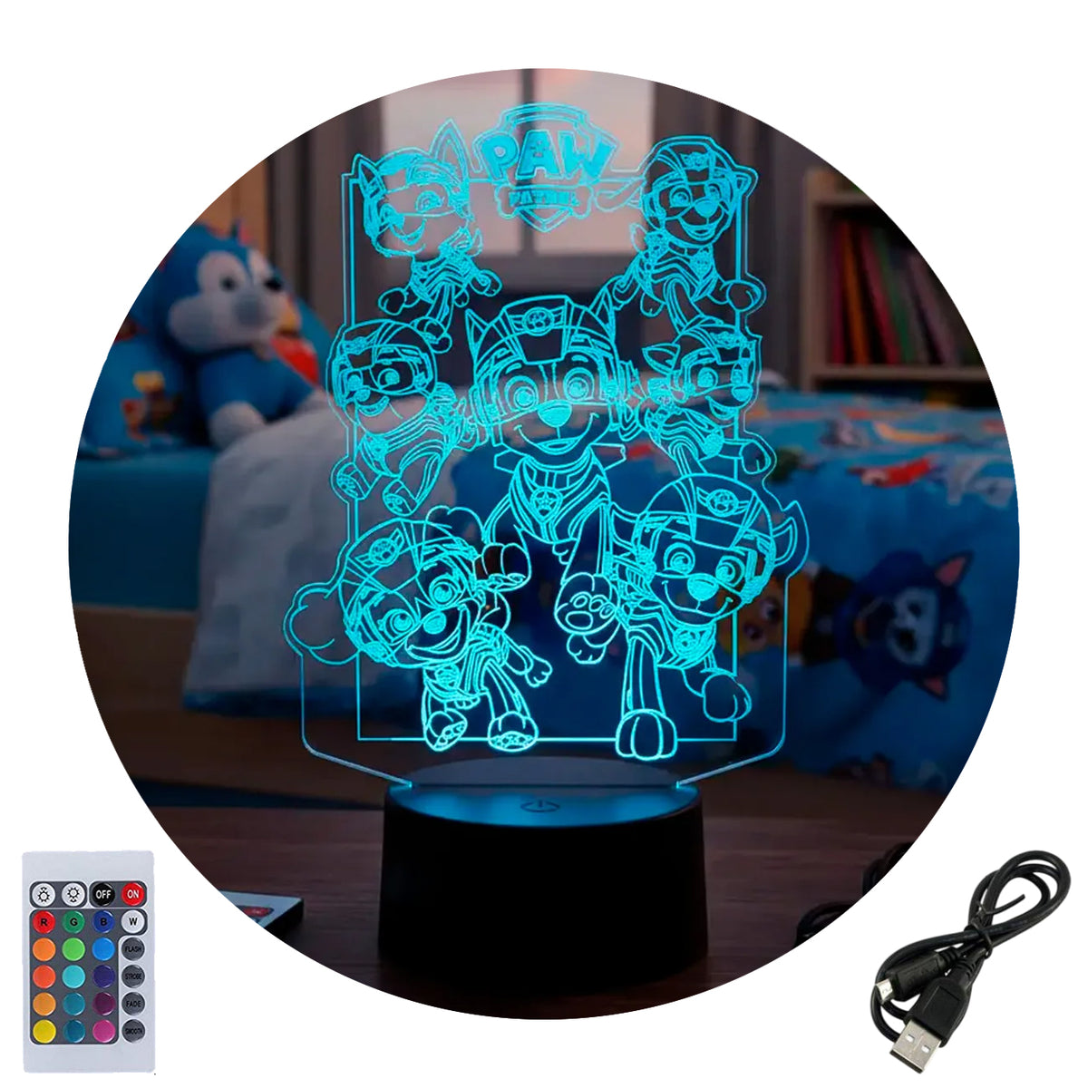 Velador Ilusion 3D A control remoto Paw Patrol Jets al rescate USB / PILAS
