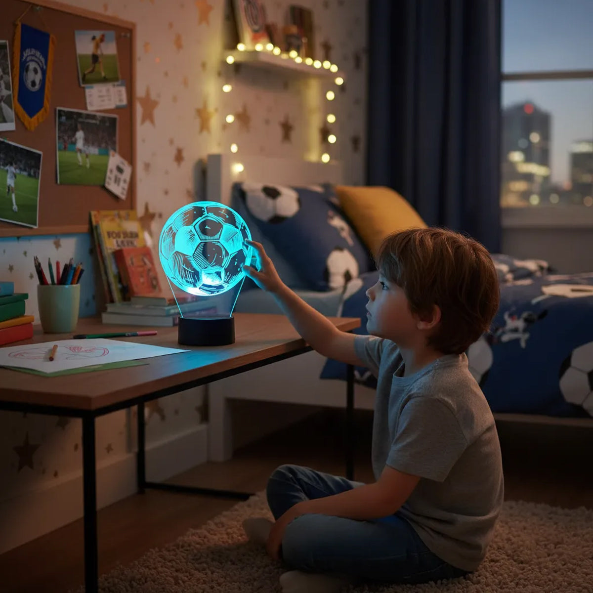 Velador Ilusion 3D A control remoto Lámpara Pelota de Fútbol USB / PILAS