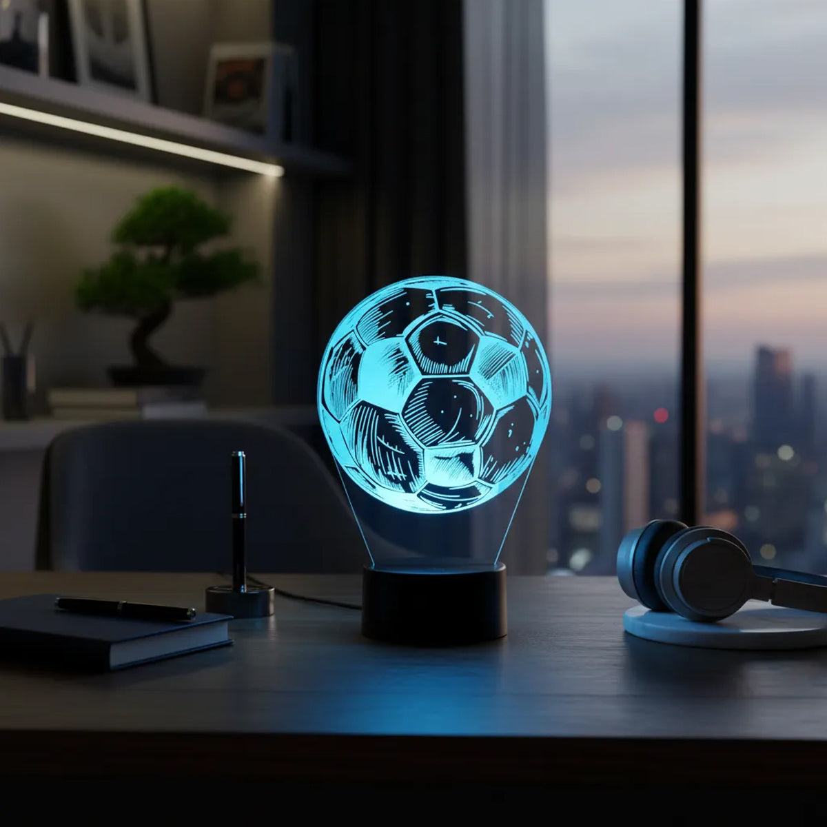 Velador Ilusion 3D A control remoto Lámpara Pelota de Fútbol USB / PILAS