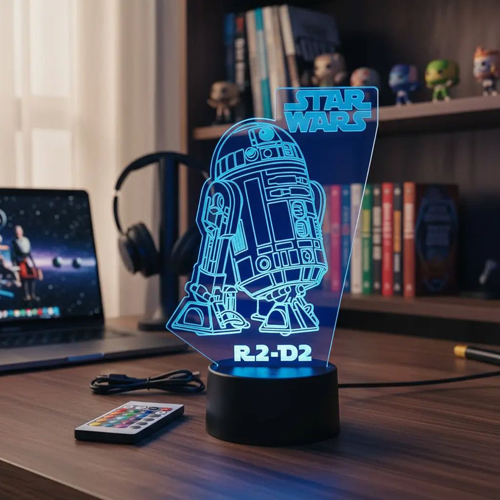 Velador Infantil Ilusion 3D A control remoto Lámpara R2-D2 Star Wars USB / PILAS