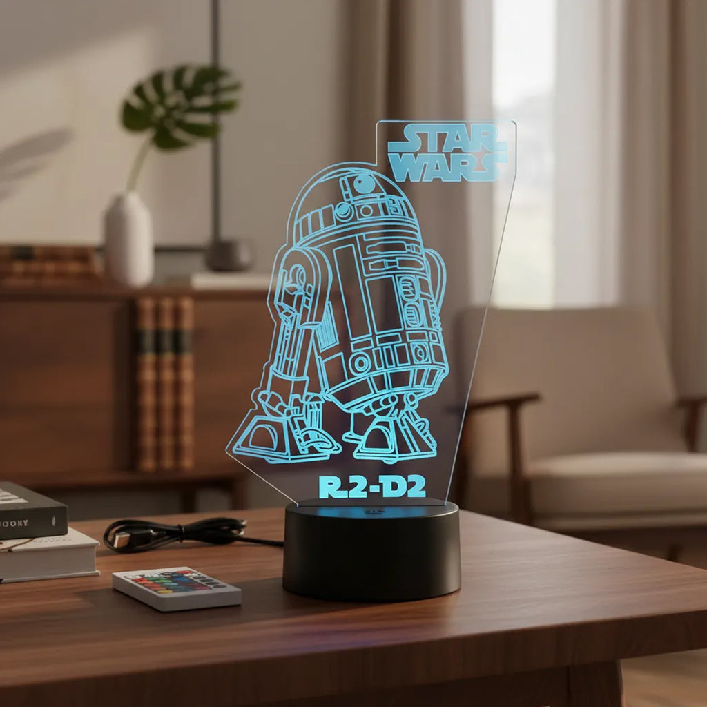 Velador Infantil Ilusion 3D A control remoto Lámpara R2-D2 Star Wars USB / PILAS