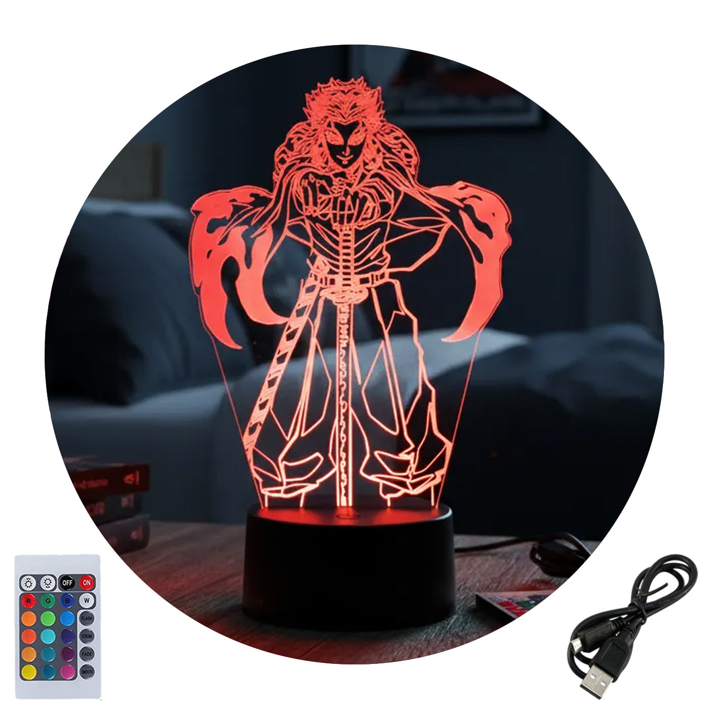 Velador Ilusion 3D A control remoto Rengoku Demon Slayer USB / PILAS