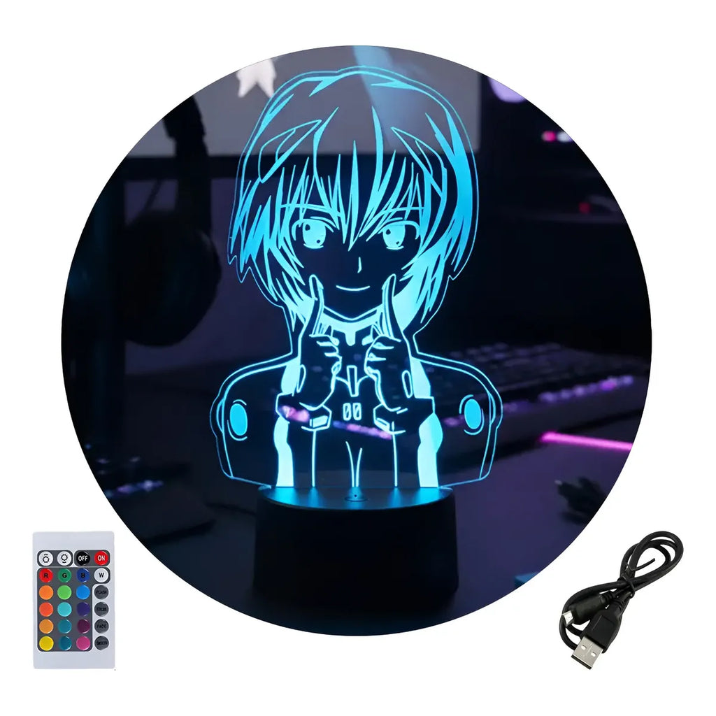 Velador Ilusion 3D A control remoto Rei Ayanami Evangelion USB / PILAS