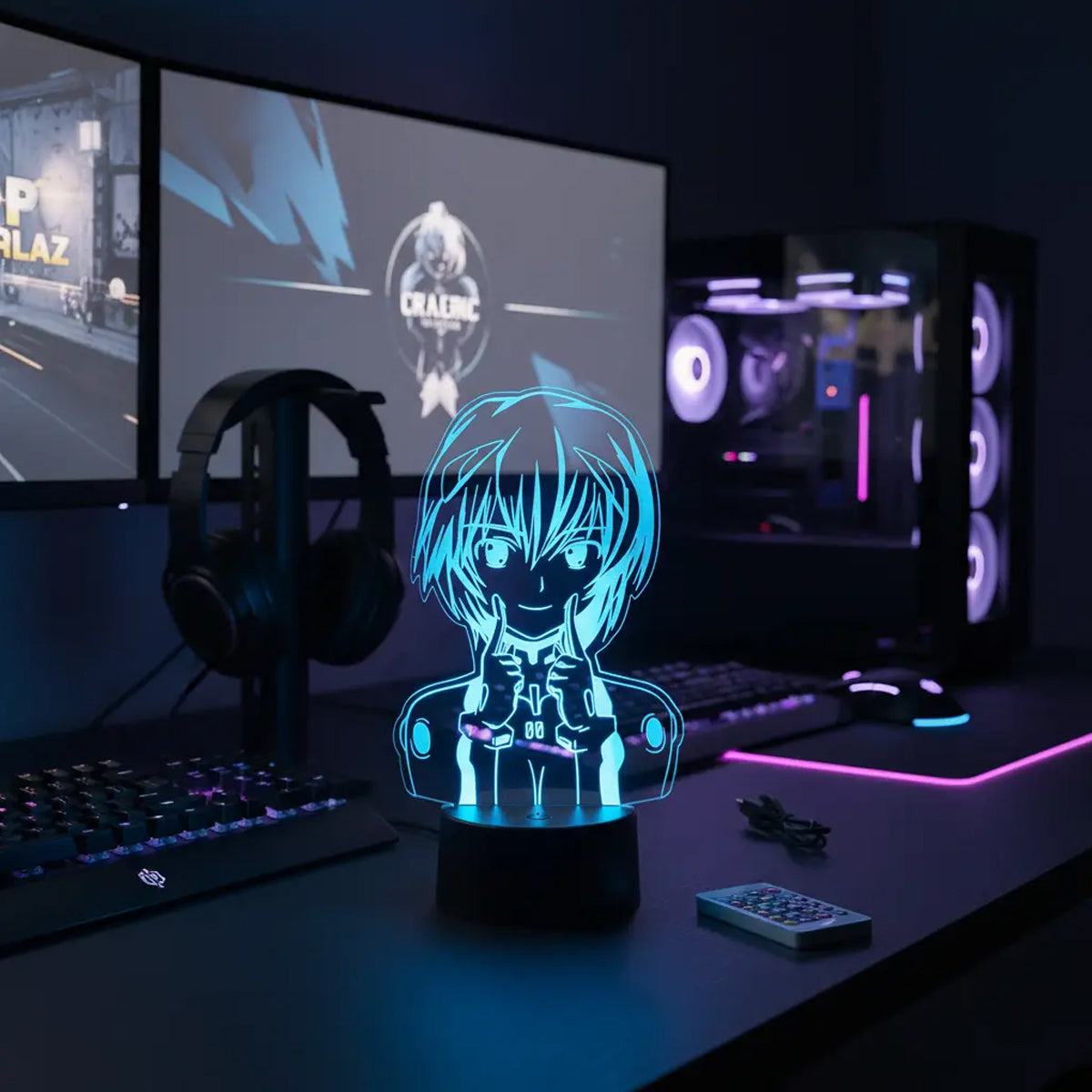 Velador Ilusion 3D A control remoto Rei Ayanami Evangelion USB / PILAS
