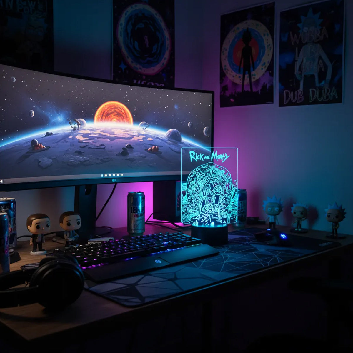 Velador Ilusion 3D A control remoto Rick and Morty USB / PILAS