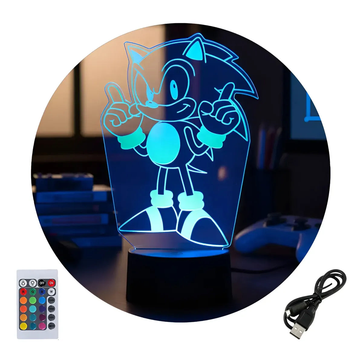 Velador Ilusion 3D A control remoto Sonic USB / PILAS