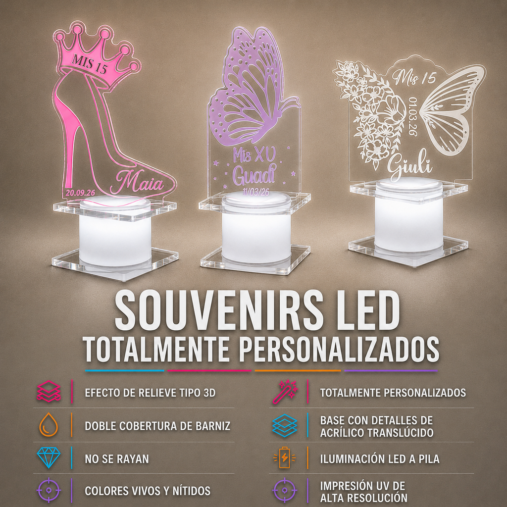 Souvenirs Led Acrílico Personalizado Fiesta Casamiento Boda Pack x12u