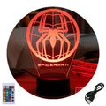 Velador Infantil Ilusion 3D A control remoto Emblema Spider Man USB / PILAS