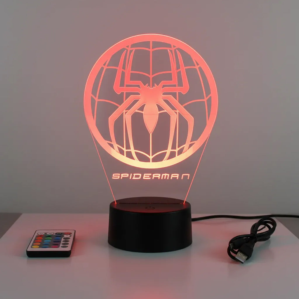 Velador Infantil Ilusion 3D A control remoto Emblema Spider Man USB / PILAS
