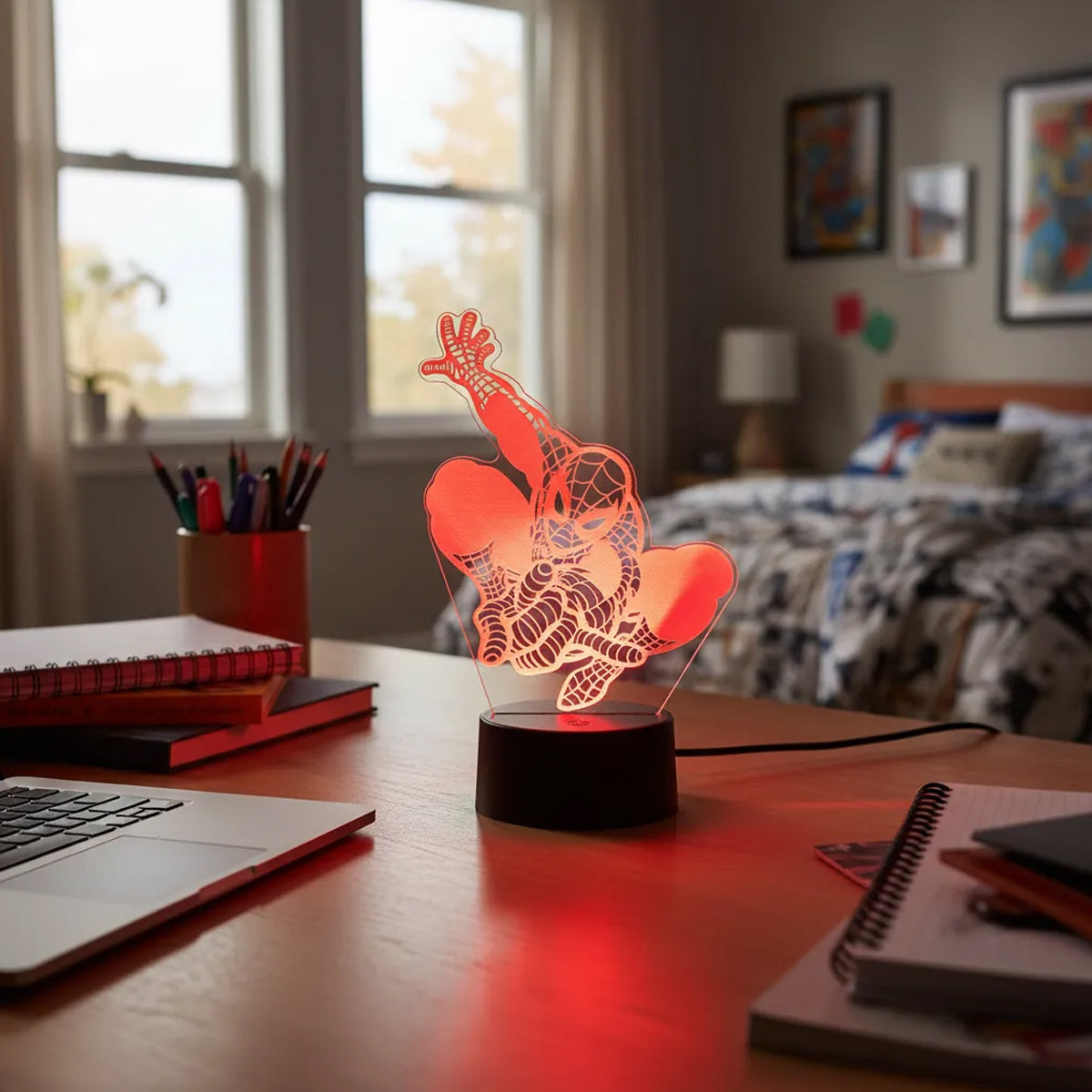 Velador Ilusion 3D A control remoto Lámpara Spider Man USB / PILAS