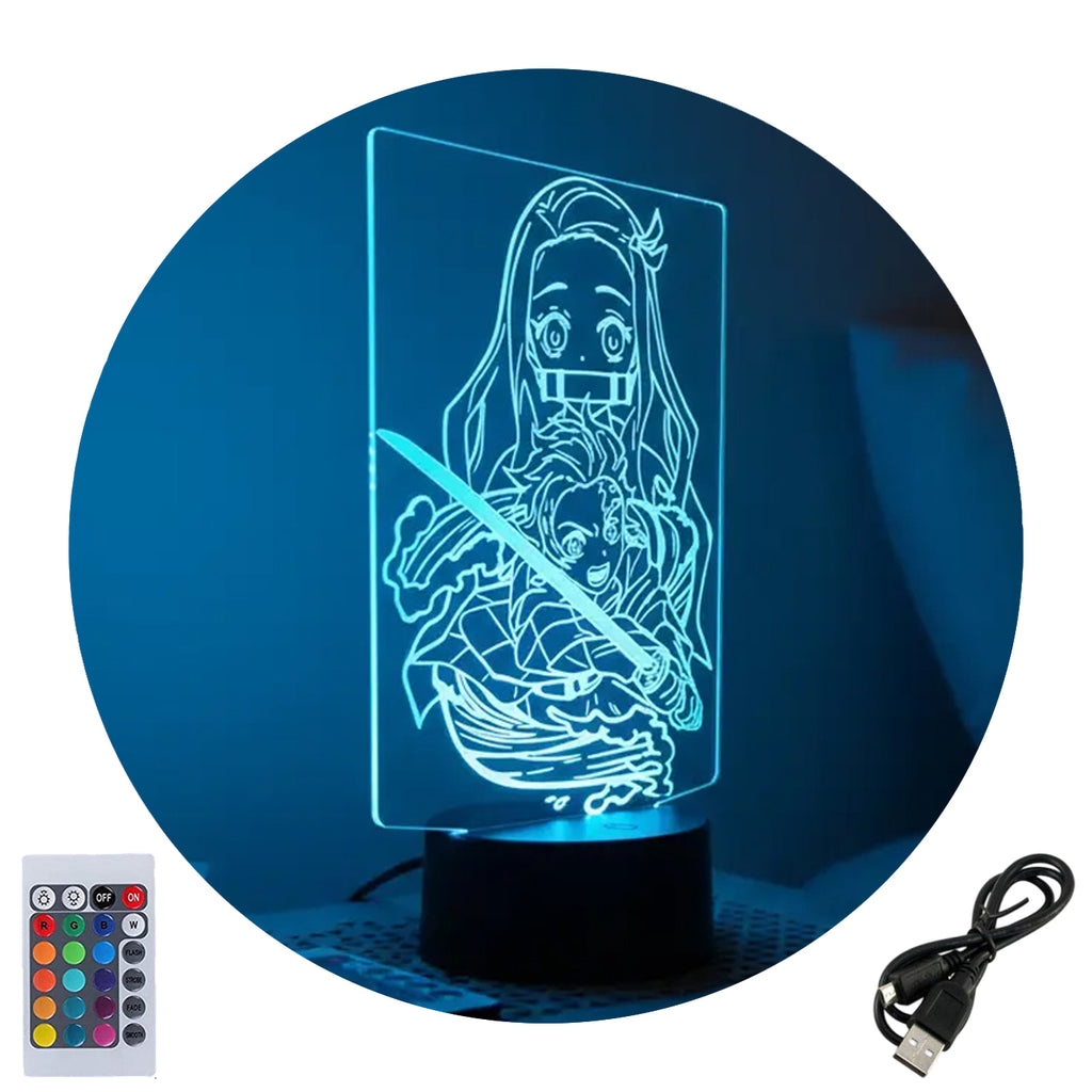 Velador Ilusion 3D A control remoto Nezuko y Tanjiro Kamado Demon Slayer USB / PILAS