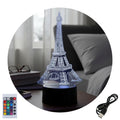 Velador Ilusion 3D A control remoto Lámpara Torre Eiffel USB / PILAS