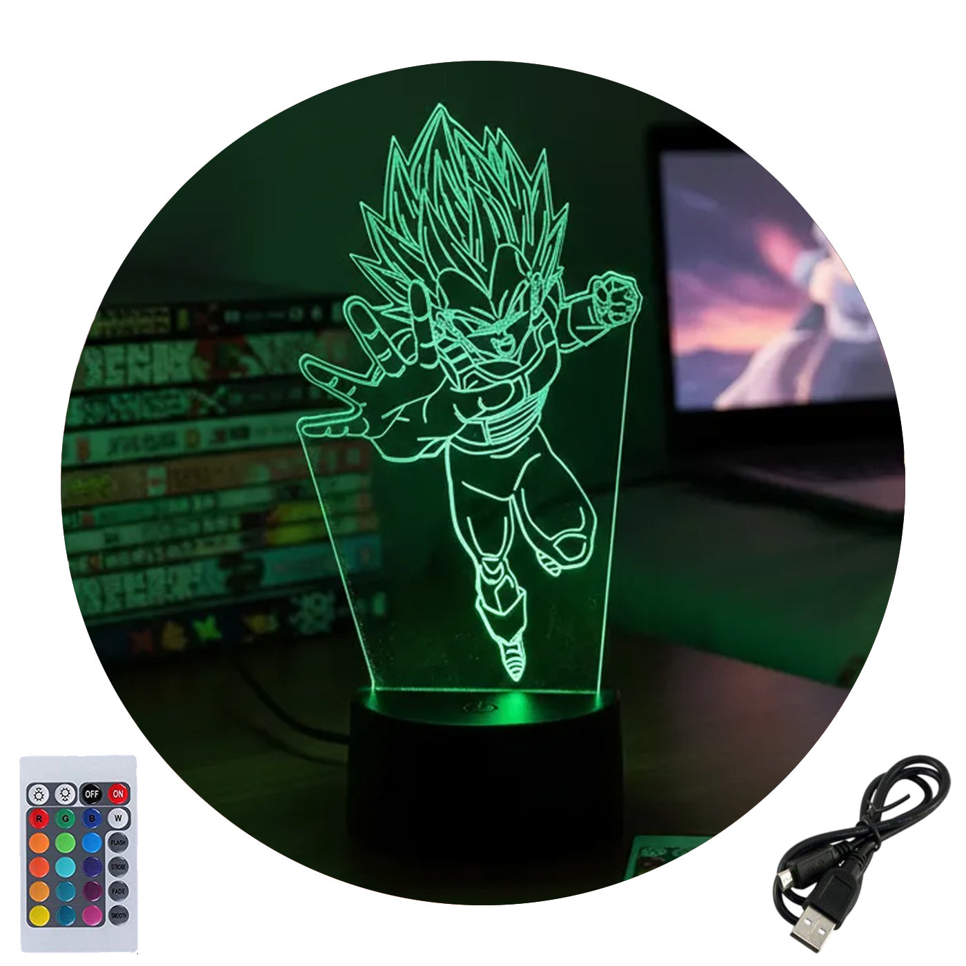 Velador Infantil Ilusion 3D A control remoto Vegeta Dragon Ball USB / PILAS