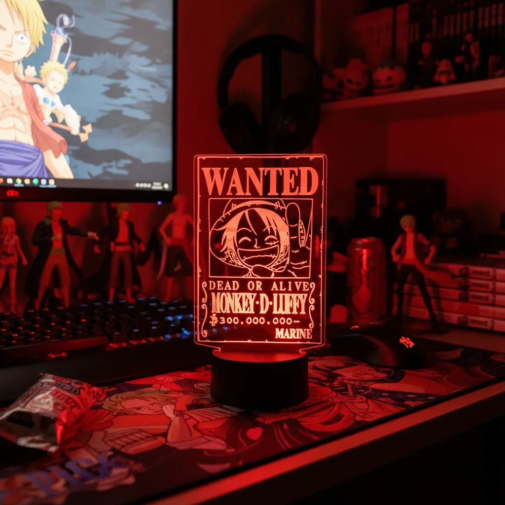 Velador Ilusion 3D A control remoto Wanted Luffy One Piece USB / PILAS