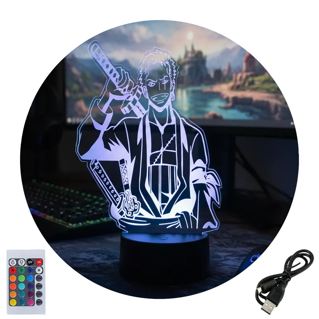 Velador Ilusion 3D A control remoto Zoro One Piece USB / PILAS