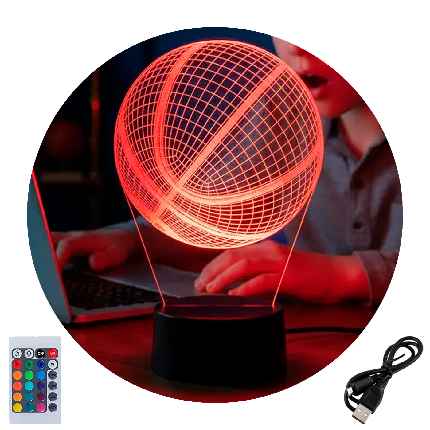 Velador Ilusion 3D A control remoto Pelota Basquet NBA Infantil USB / PILAS