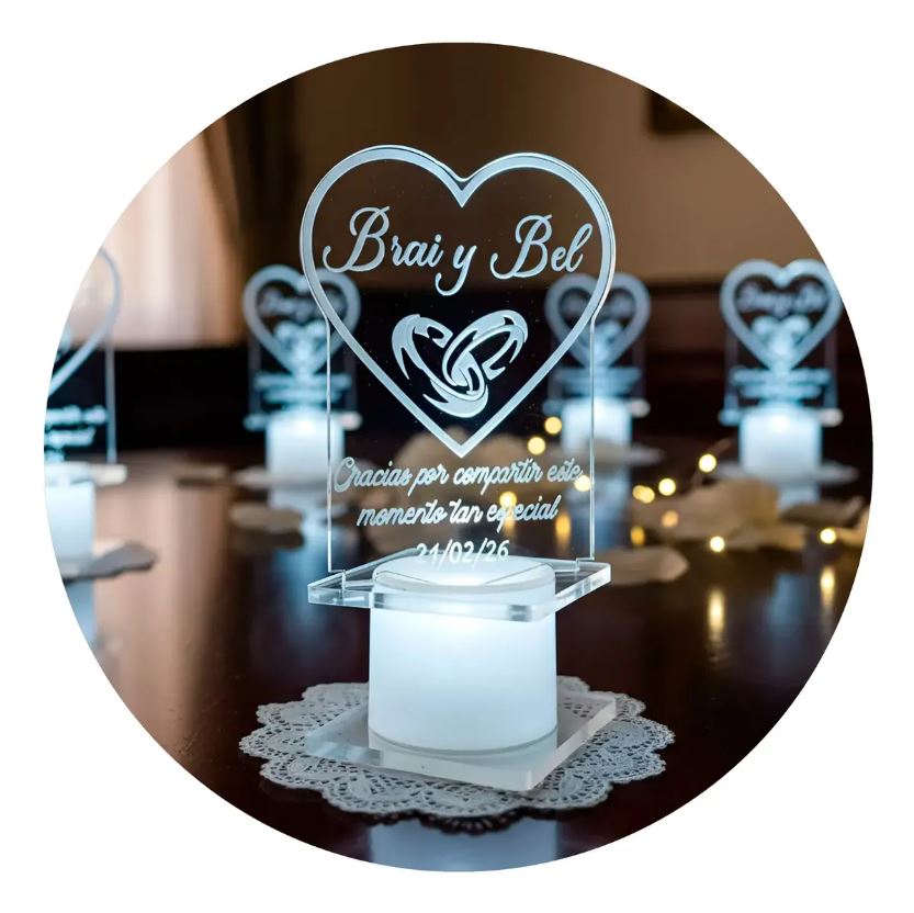 Souvenirs Led Acrílico Fiesta Casamiento Boda Pack x15u