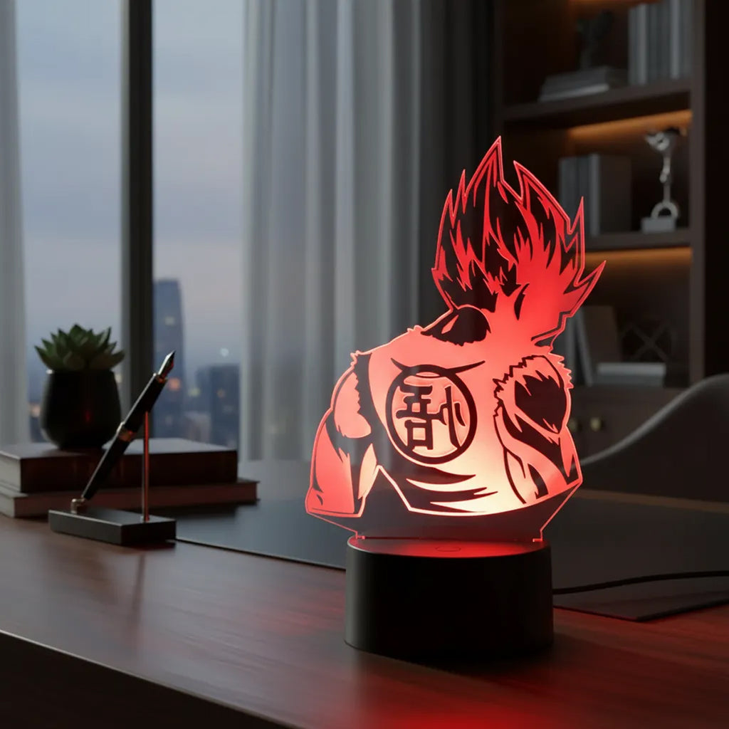 Velador Ilusion 3D A control remoto Lámpara Dragon Ball Goku USB / PILAS