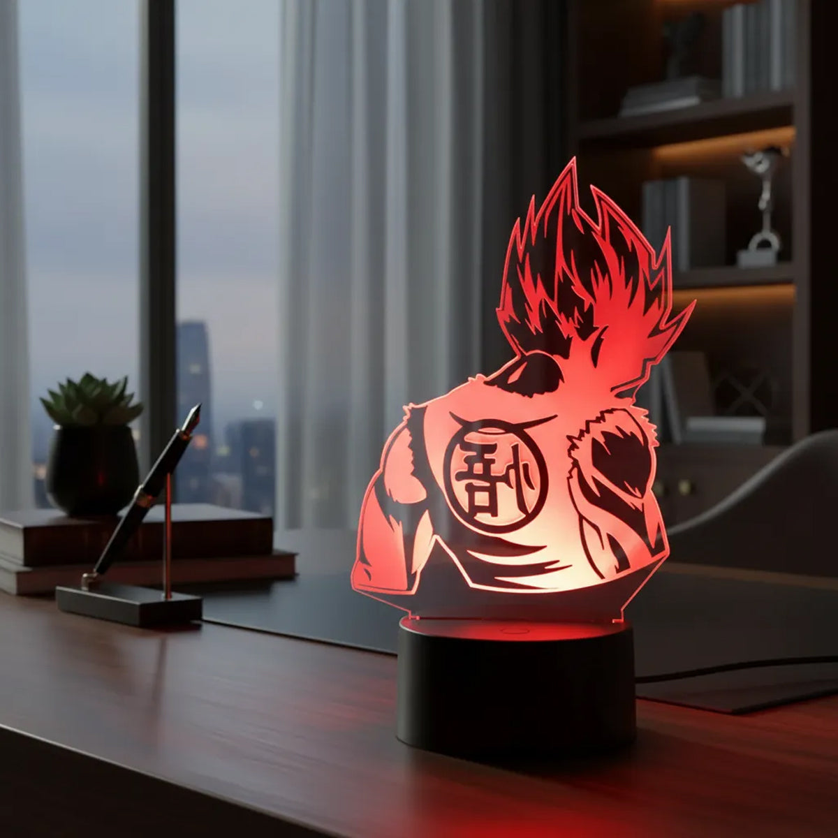 Velador Ilusion 3D A control remoto Lámpara Dragon Ball Goku USB / PILAS