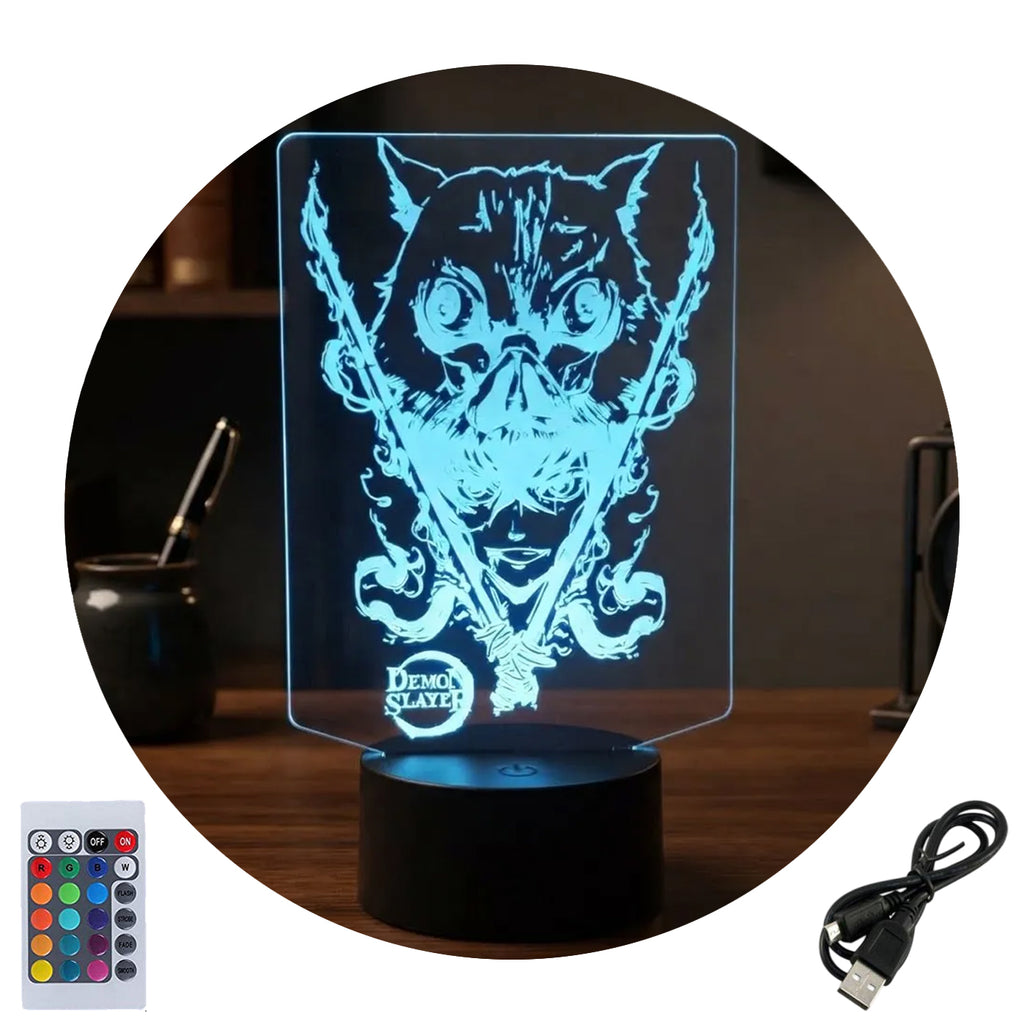 Velador Infantil Ilusion 3D A control remoto Lámpara Inosuke Demon Slayer USB / PILAS
