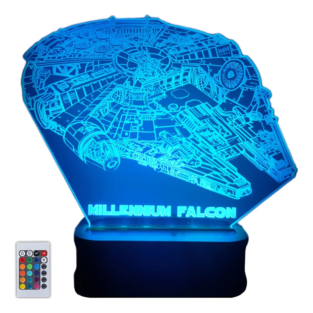 Velador Ilusion 3D A control remoto Lámpara Millenium Falcon Star Wars USB / PILAS