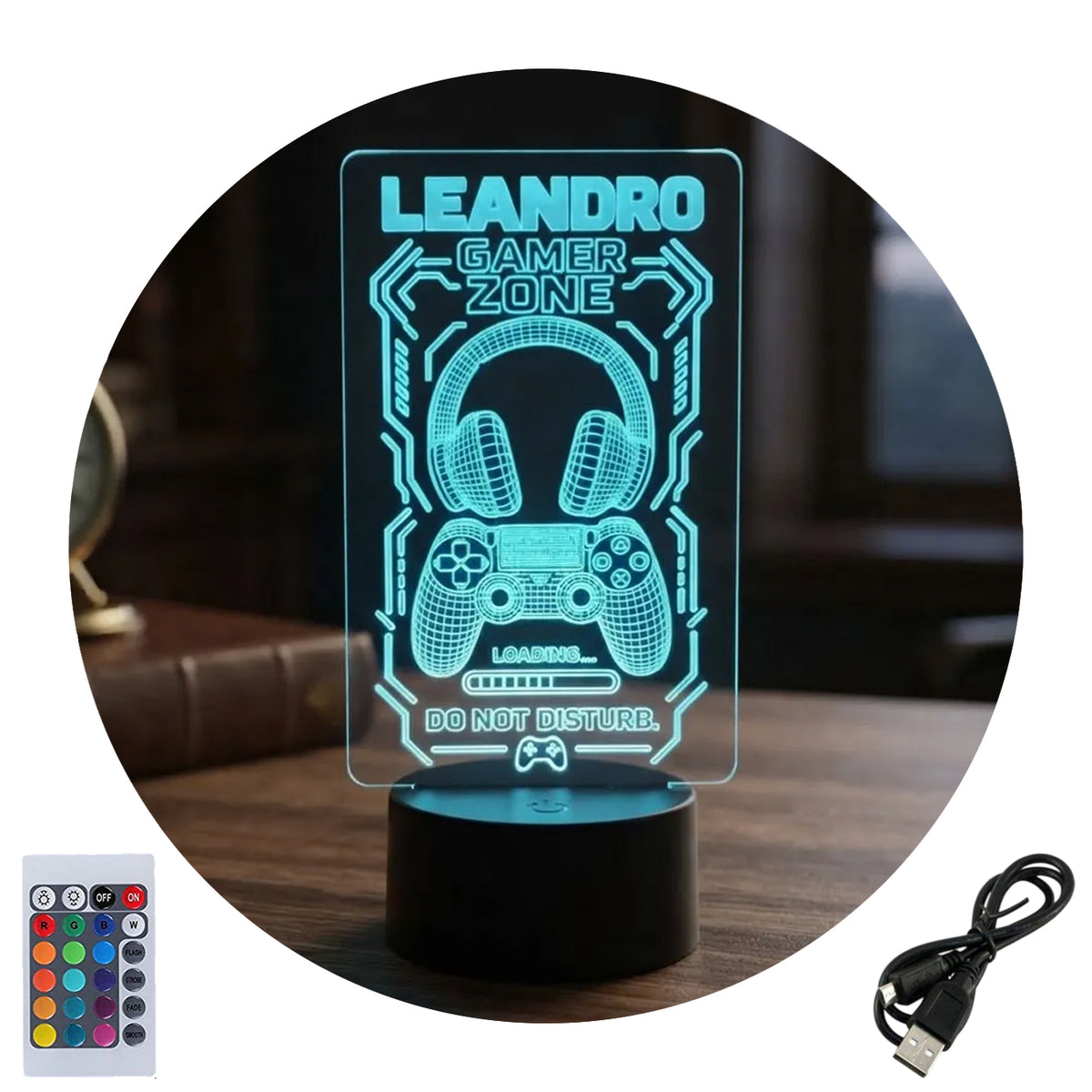 Velador Ilusion 3D A control remoto Lámpara PERSONALIZADA USB / PILAS