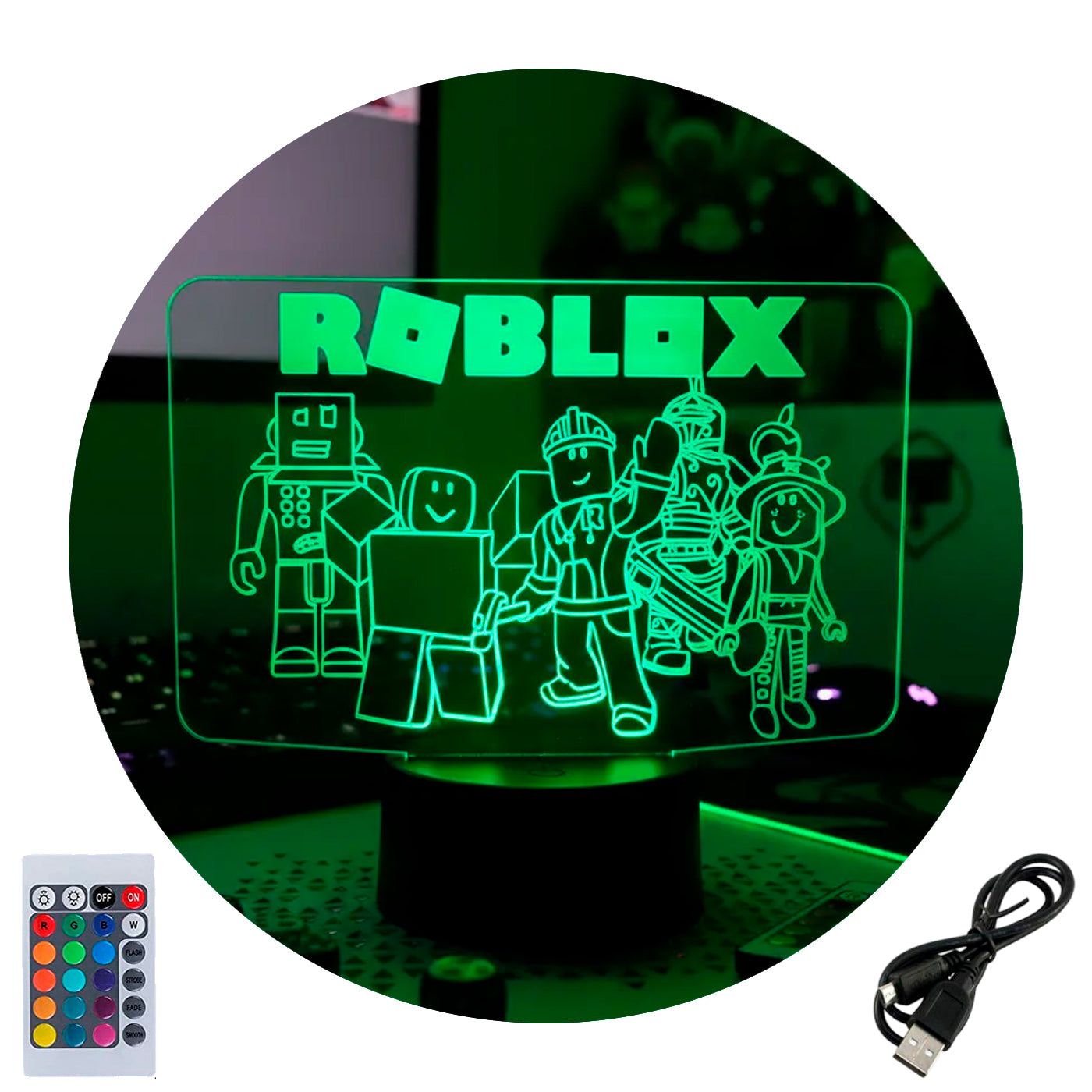 Velador Infantil Ilusion 3D A control remoto Juego ROBLOX USB / PILAS